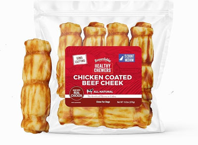 Rewardables Chicken Coated Beef Cheek Rolls for Dogs [5 Inch] — Long Lasting Chew, All Natural, No Artificial Flavors, 5 Pack — Moderate to Aggressive Chewers, Small to Medium Dogs