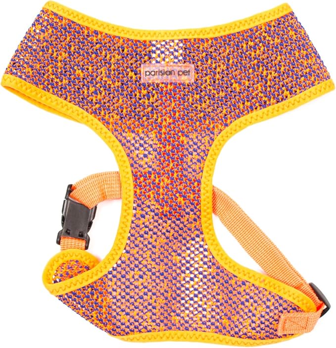 Parisian Pet Dog Harness - Breathable Mesh Orange Blue No Pull Puppy Harness with Leash Ring - Adjustable Harnesses for Dogs - Soft Padded Step-in Pet Vest - Lightweight Vests for Medium Sized Dogs