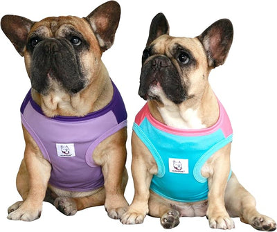 iChoue 2pcs French Bulldog Summer Cooling Shirt for Dogs UV Sun Protection Vest Sleeveless Breathable Tank Top English Pug Purple Turquoise Rose - Large