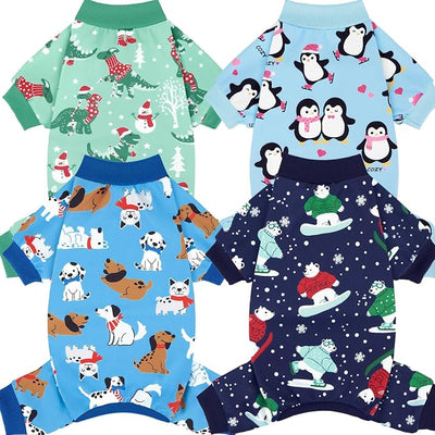 XPUDAC 4 Pack Dog Pajamas Cute Dog Clothes for Small Medium Dogs Boy Stretchy Soft Pjs Jammies Outfit Puppy Onesies for Winter, M