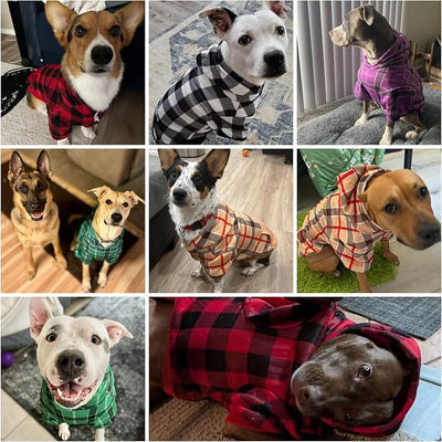 KOOLTAIL Dog Christmas Hoodie for Small Medium Large Dogs - Red Plaid Dog Christmas Outfit Sweater with Hat & Pocket for Cold Winter, Warm Soft Hooded Sweatshirt Clothes for Puppy Cats Girls Boys XXL