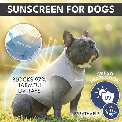 Spark Paws Sunblock Dog T-Shirt, SPF30 Protection, Lightweight Breathable Quick Dry for Dogs with Sensitive Skin - Blue & Grey (Set of 2) - S