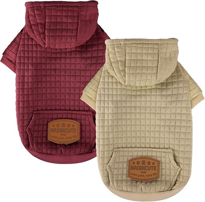 2 Pack Dog Hoodie Sweaters for Small Medium Dogs Warm Dog Clothes for Large Dogs Soft Waffle-Like Laminated Sweatshirt Bulldog (Brown+Wine Red, S (Back: 11.5",Chest: 15.5", Neck: 10"))