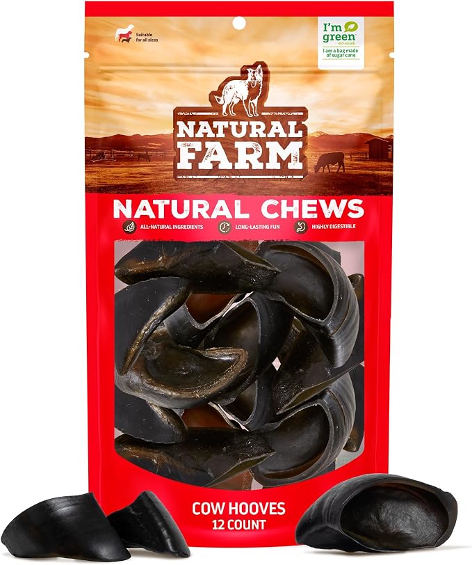 Natural Farm Cow Hooves (12 Pack), Odor-Free, All Natural Sourced from Farm-Raised Beef Hoof Dog Treats, Great Alternative to Bully Sticks or Rawhide, Dental Chew for Small, Medium, Large Breeds