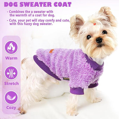 Dog Sweaters for Small Dogs Girl Male Dog, Sweater, Soft Fleece Pet Winter Clothes Boy Girl, Fuzzy Sweatshirts Flannel Jacket Puppy Coat(S,Purple)