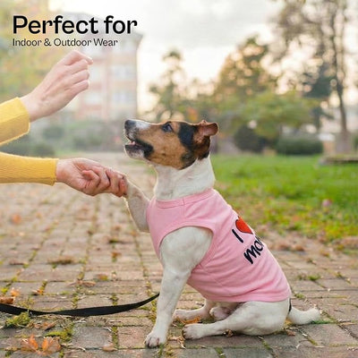 Parisian Pet Dog Shirt for Mother's Day - 100% Cotton Shirts for Large Dogs - Pink Sleeveless Girl Pet Clothes - Lightweight Pet Tshirts - Breathable Puppy Clothes - Stretchy I Love My Mommy Dog Shirt