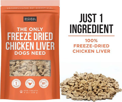 Natural Rapport Freeze Dried Chicken Liver Dog Treats - Single Ingredient, High Protein Training Treats for Small & Large Dogs (8 oz Value Size) (1000+ Treats)