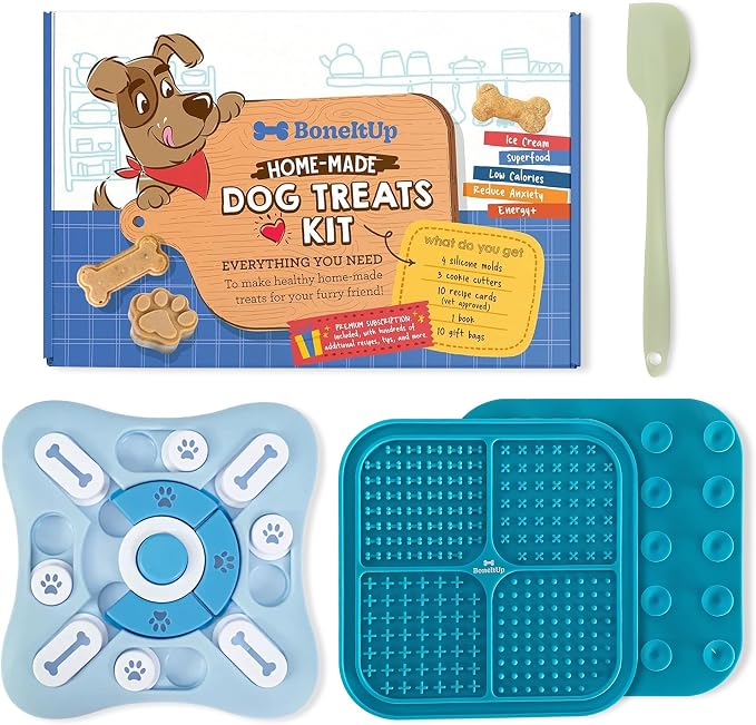 BoneItUp 3-in-1 Dog Activity Kit - Homemade Dog Treats Kit, Puzzle Toy and Lick Mat for Dogs - Brain Stimulation, Enrichment, Calming, Slow Feeding - Healthy Treats and Busy Toys for Dogs and Puppies