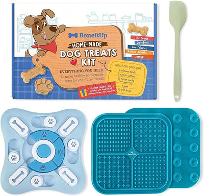 BoneItUp 3-in-1 Dog Activity Kit - Homemade Dog Treats Kit, Puzzle Toy and Lick Mat for Dogs - Brain Stimulation, Enrichment, Calming, Slow Feeding - Healthy Treats and Busy Toys for Dogs and Puppies