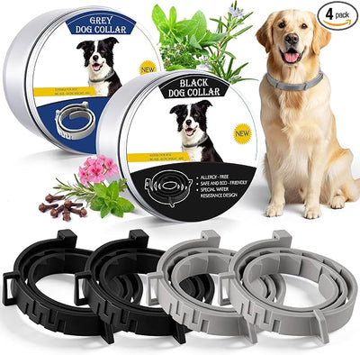 Flea and Tick Collar for Dogs, Dog Collars with Natural Essential Oils Waterproof Adjustable Size for Small Medium and Large Dog Flea Prevention and Tick Control for Pets (4 Pieces,Gray, Black)