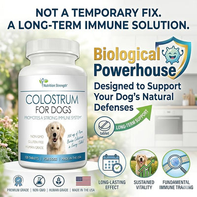 Pure Bovine Colostrum for Dogs - Allergy & Itch Relief - Leaky Gut & Digestive Support - Natural Immune Defense - Seasonal Allergy Support - 120 Chewable Tablets