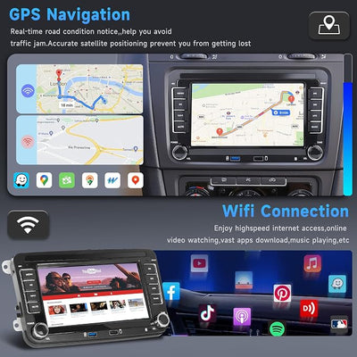 8Core 6G 128G Android Car Stereo for VW Passat Golf MK5 MK6 Jetta T5 EOS Polo Touran Seat Sharan Wireless Carplay Android Auto, 7'' Touchscreen Stereo with GPS Bluetooth WiFi FM/RDS DSP Rear Camera