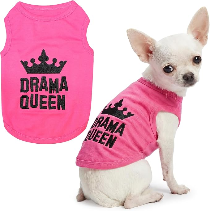 Parisian Pet Dog Shirt - 100% Cotton Shirts for Small Dogs - Pink Sleeveless Girl Pet Clothes - Lightweight and Breathable Puppy Clothes - Stretchy Drama Queen Dog Apparel - Funny T Shirts for Dogs