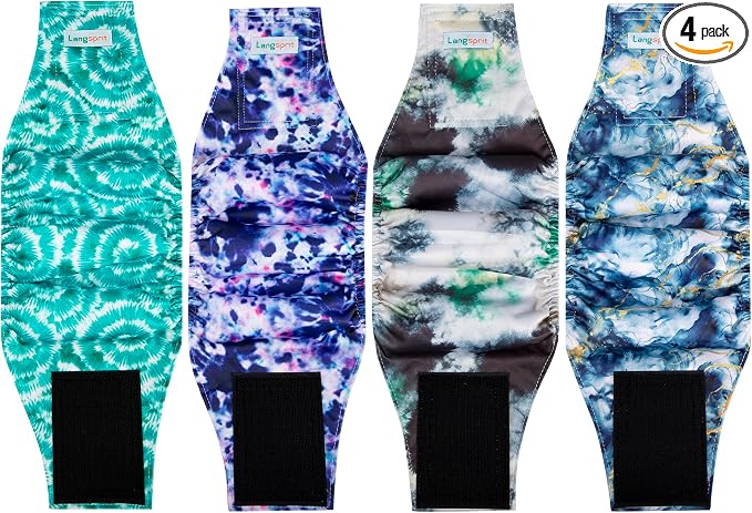 Male Dogs Diapers Belly Bands(4Pack), Washable Reusable Male Boy Doggy Wraps Panties for Doggie Puppy Pooping Potty Training Incontinence Marking Pañal para Perro Tie Dye Medium
