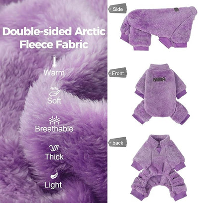 PAWCHIE Dog Fuzzy Velvet Pajamas,Dog Sweater Winter Cloth for Small Dogs Cat,Boy Girl,Pet Jumpsuit, Doggy Apparel for Teacup Yorkie Chihuahua,Purple,XS