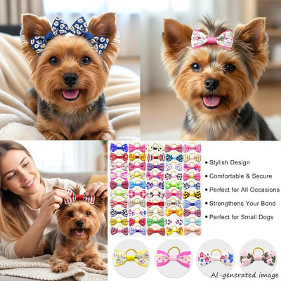 QingHan Puppy Dog Hair Bows: 2 inches with Rubber Bands Small Pet Grooming Girl Doggy Accessories 100pcs (50 Pairs)