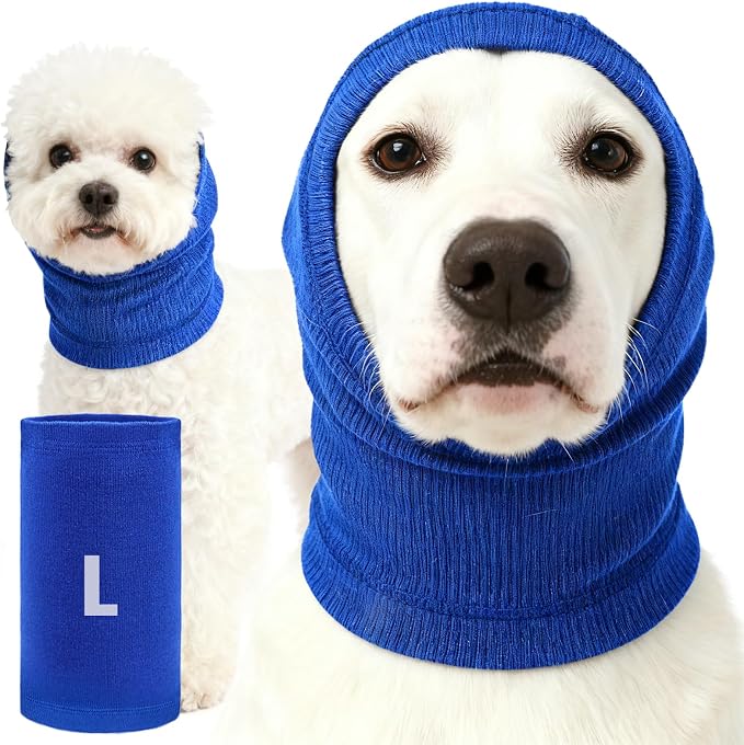 Quiet Dog Ear Muffs 1Pack, Anxiety Relief & Dog Ear Muffs Noise Protection for Grooming, Bathing, Fireworks, and Thunder – Soft Elastic Head and Ear (Large, Blue)