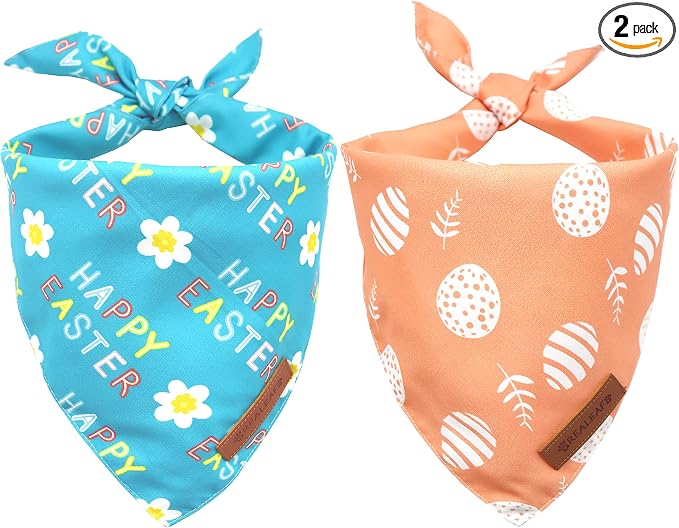 Realeaf Happy Easter Dog Bandanas 2 Pack, Reversible Pet Scarf for Boy and Girl, Premium Durable Fabric, Holiday Bandana for Small Medium Large and Extra Large Dogs (X-Large)
