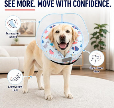 Inflatable Dog Cone Collar for Large Medium Small Dogs, Soft Dog Donut Collar Adjustable Recovery Cone for Pets After Surgery, Extra Enhanced Anti-Licking Guard Shield (Dinosaur, Large)