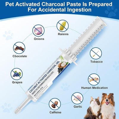 Activated Charcoal for Dogs & Cats 30 ml (2 Tubes), Pet Emergency Toxin Absorber, Digestive Health Support, pet First Aid Kit Essential for Multi-Pet Households