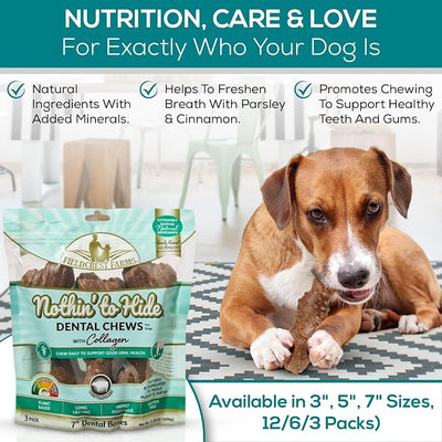 Fieldcrest Farms Dental Chews for Dogs, Bone (7inches, 3count Pack) – Tackles Plaque, Tartar, Promotes Dental Health – w/Collagen, Organic, Gluten-Free