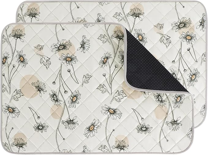 IEUUMLER Washable Pee Pads for Dogs, 2 Pack Non-Slip & Waterproof Pack Whelping Pad, Reusable Washable Puppy Potty Training Pad with Fast Absorbent for Playpen EU007 (Beige Daisy, 30"X20"-2pcs)