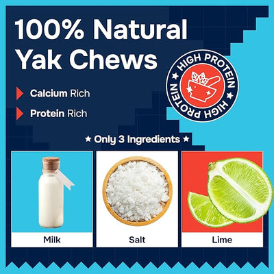 100% Natural Yak Cheese Himalayan Made Dog Chews All Breeds - Lactose Free Yak Chew for Small Medium & Large Dogs - Dental Cleaning Dog Chews for Aggressive Chewers - Long Lasting Odor & Gluten Free