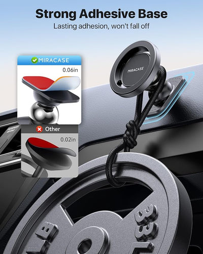 Miracase Latest Upgrade for MagSafe Car Mount [33+LBS Strong Suction & 2200gf Magnetic] Small Phone Holders for Your Car Dashboard, 360° Adjustable Car Phone Holder Mount for iPhone Garmin GPS