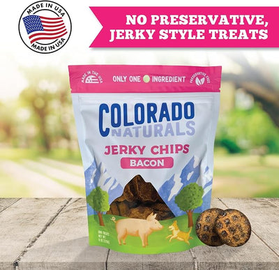 Colorado Naturals Bacon Jerky Chips Dog Treats, 6 oz – All-Natural, Made in USA, No Fillers or Preservatives – Great Source of Protein