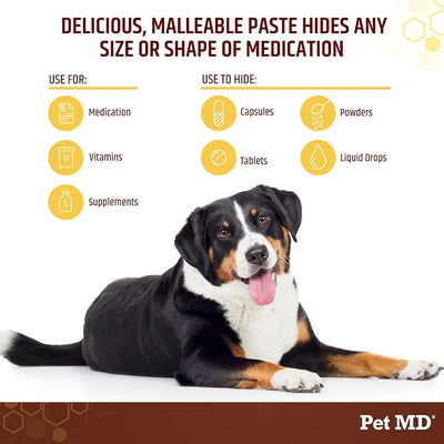 Pet MD Wrap-A-Pill with Dog Probiotics - Pill Wrap for Dogs Medicine - Easy-to-Use Paste to Hide Capsules, Create Pockets and Treats for Dogs - Cheese & Bacon (4.2oz)