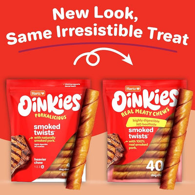 Oinkies Porkalicious Smoked Pig Skin Twists Dog Treats, 40 Count