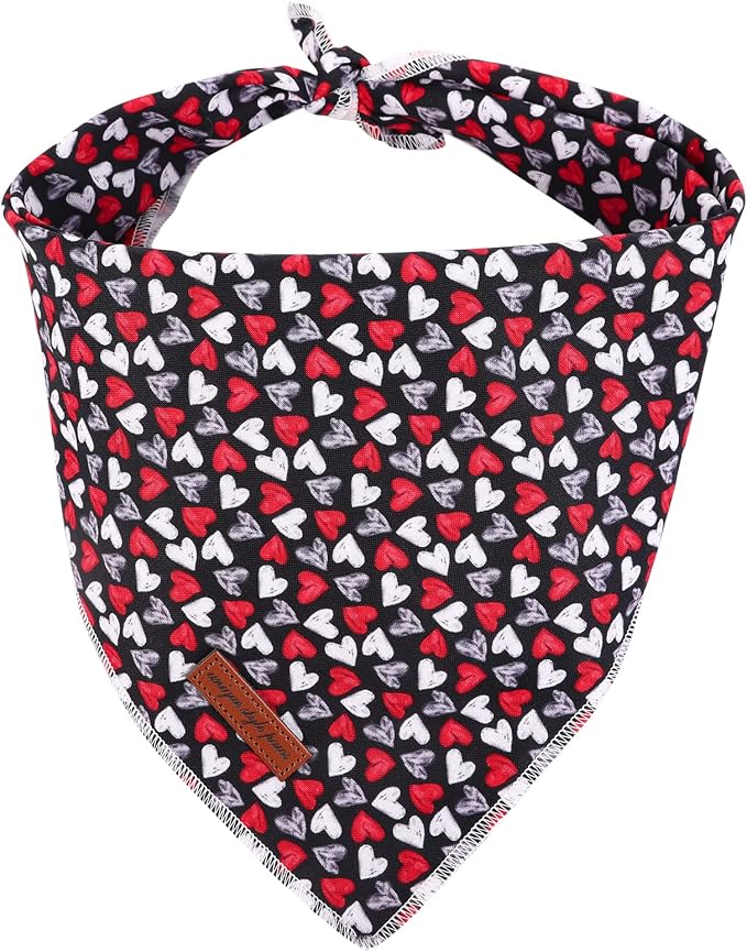 Unique Style pawsValentine's Day Dog Bandanas Cotton Black & Red Gothic Love Style Triangle Dog Scarfs for Small Medium Large & Boys Girls Dogs-S