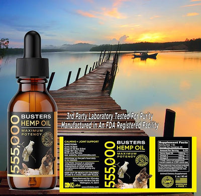 Buster's Organic Hemp Oil 530,000 4Pack-4month Supply for Dogs & Cats Made in USA - Omega Rich 3, 6 & 9 - Hip & Joint Health, Natural Relief, Calming Drops