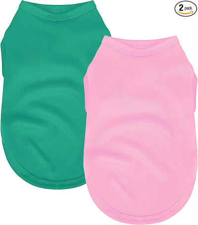 2 Pack Solid Color Dog Shirts - Lightweight, Quick Dry, Breathable Pet T-Shirts for Small to Large Dogs - Stretchy, Durable, Ideal for All Seasons and Holidays.Pink Green XS