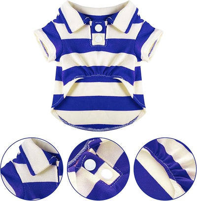 Dog Shirt Polo Shirt Striped Collar Puppy Clothes Summer Button Up Pet Clothes for Small Medium Dogs Cats for Boy Girl Pets (Royal Blue, X-Large)