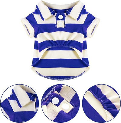 Dog Shirt Polo Shirt Striped Collar Puppy Clothes Summer Button Up Pet Clothes for Small Medium Dogs Cats for Boy Girl Pets (Royal Blue, Medium)