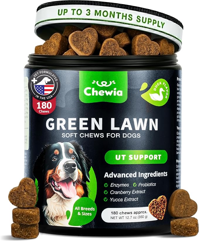 Grass Burn Spot Chews for Dogs - Urine Neutralizer for Lawn - Pee Lawn Spot Saver Caused by Urine - Probiotics, Enzymes & Multivitamins - Grass Saver Soft Treats for Canine Digestive and UTI Support