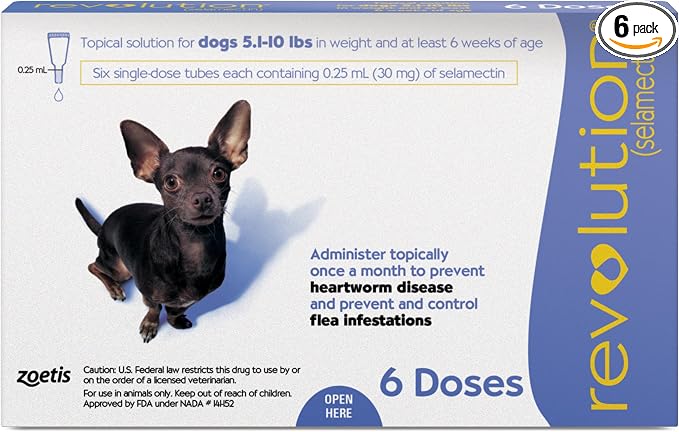 Revolution (selamectin) Topical Solution for Dogs, 5.1-10 lbs (Purple), 6 Tubes