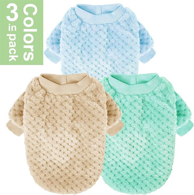 POMIU Dog Sweater, Dog Sweaters for Small Medium Dogs or Cat, Warm Soft Flannel Pet Clothes for Dogs Girl or Boy, Dog Shirt Coat Jacket (Ice Blue+Light Coffee+Teal, Medium)