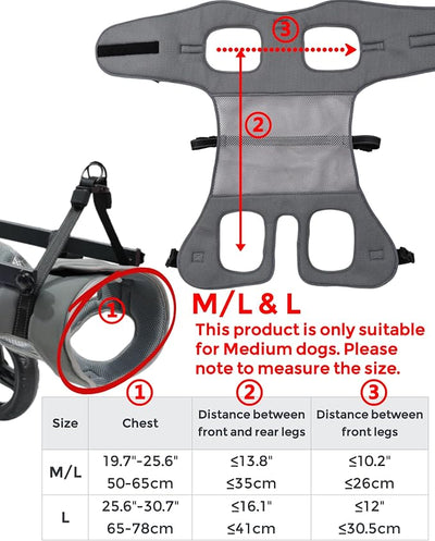 Adjustable Medium Dog Wheelchair for Back Legs, Upgraded Wheel, Disabled Pets, Leg Brace, Mobility Aid for Medium Pets, Hind Limb Rehabilitation, Older, Disabled (M/L(Chest 19.7-25.6in))