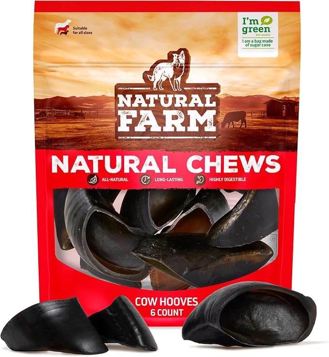 Natural Farm Cow Hooves (6 Pack), Odor-Free, All Natural Sourced from Farm-Raised Beef Hoof Dog Treats, Great Alternative to Bully Sticks or Rawhide, Dental Chew for Small, Medium, Large Breeds