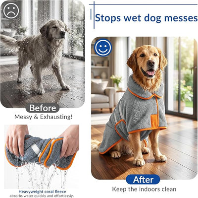 Bienbee Dog Bathrobe, Quick Drying Super Absorbent Pet Robes for Small Medium Large Dogs, Drying Coat for After Bath & Swim, Warm & Cozy Dogs Towels, Dog Puppy Bath Supplies, Gray M
