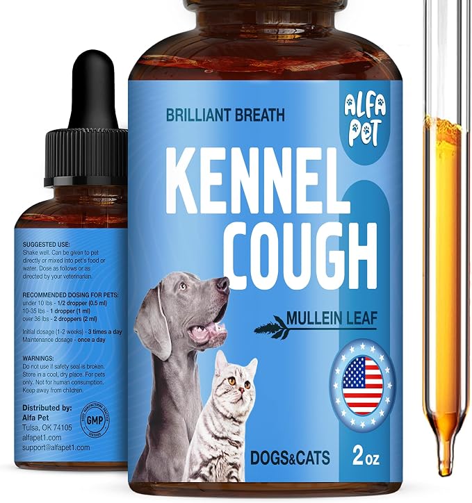 Kennel Cough Medicine for Dogs Helps with Dry, Wet, Barking Cough – Herbal Cat and Dog Cough Medicine Soothes and Calms Irritated Throat, Supports Breathing, Clears Airways – 2-oz Bottle