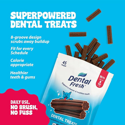 Dental Fresh Dental Treats for Small Dogs, Vet-Formulated Teeth Cleaning Dental Sticks to Help Reduce Plaque and Tartar and Freshen Breath, 45 Count Brush Free Dental Chews for Dogs 11 to 25 lbs