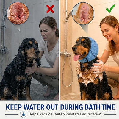 HOFi Dog Ear Covers for Bath: Waterproof Ear Protection to Keep Water Out | Block 99% Water During Bath Time - Reduce Ear Infections Risks for Medium Breeds Beagle Cocker/Spaniel/Border Collie
