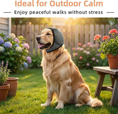 Dog Ear Muffs Noise Protection, No-Shake Ear Wrap for Hematoma Care, Bathing, Drying, Swimming & Noise Anxiety Relief (Grey, Large)