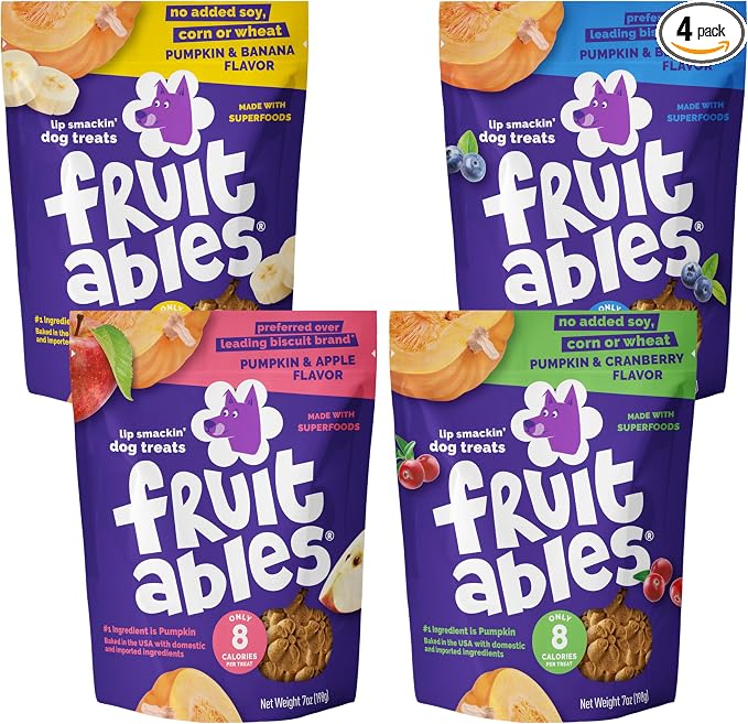 Fruitables Baked Dog Treats Variety Pack - Pumpkin Flavors - Healthy Low-Calorie Snacks - Wheat, Corn & Soy Free - 7 oz (4 Pack)