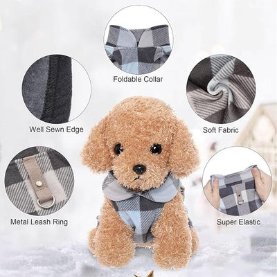 Rbenxia 4 Buffalo Plaid Dog Sweaters with Leash Ring Soft Fleece Vest Warm Puppy Pullover Jacket Cat Pets Winter Outfits (Blue-Gray, Black-White, Camouflage, Gray Letters, Large)