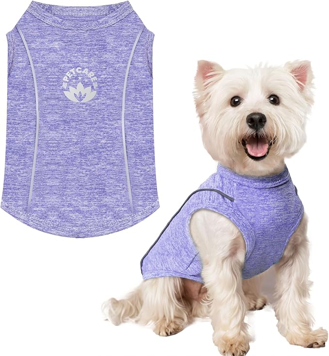 PETCARE Sun Protection Dog Shirts for Small Dogs Quick Dry Soft Stretchy Dog T-Shirts with Reflective Label Tank Top Sleeveless Vest Pet Clothes, Athletic Fabric, Purple, L (Chest 19" Length 15.7")