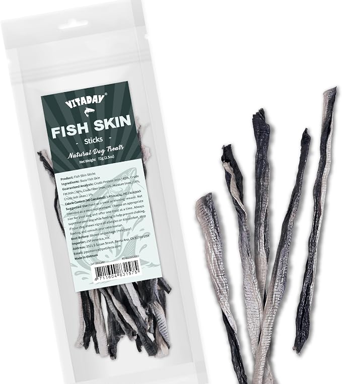VITADAY 100% Fish Skin Dog Jerky Treats, Stick, 2.5 oz, 1-Pack | Natural dog jerky treats, rawhide alternative, 100% fish skin rich in collagen and omega-3, for all dogs, stick, 2.5 oz